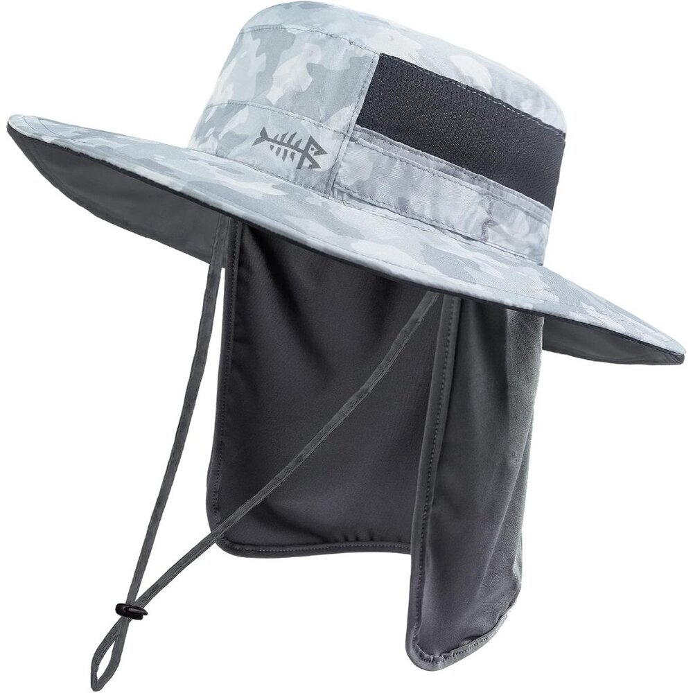 Unisex Grey Camo 100%Nylon Wide Brim Mesh Vent With Neck Classic Flap Cowboy Hat